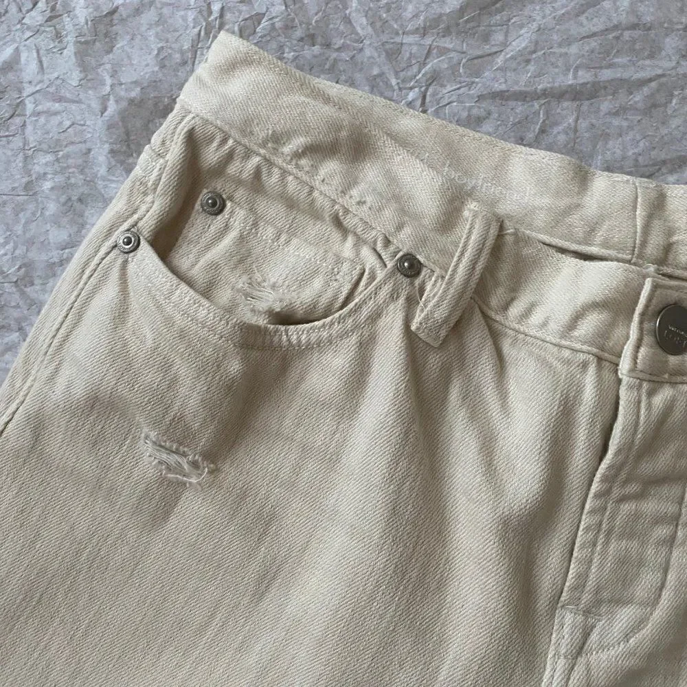 Ann Taylor Loft 27/4 Boyfriend White 100% Cotton Distressed Jeans